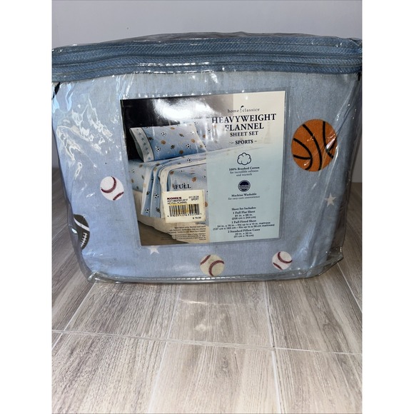 Home Classics Sports Sheet Set‎ Blue Cotton Flannel Heavyweight Full - Picture 3 of 7